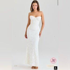 House of CB Solaine Ivory Lace Corset Maxi Dress